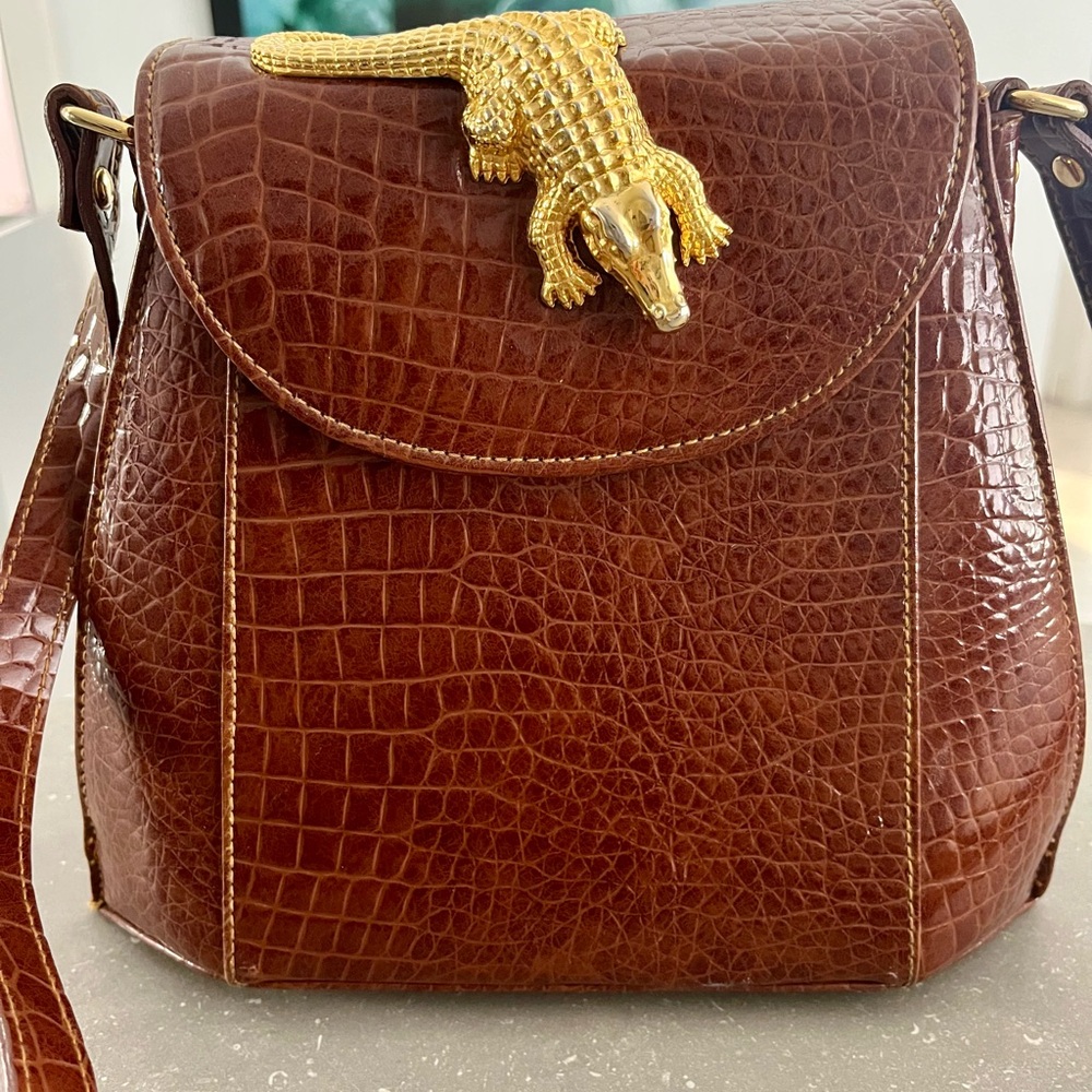 Sasha Brown Crocodile Embossed Crossbody Bag